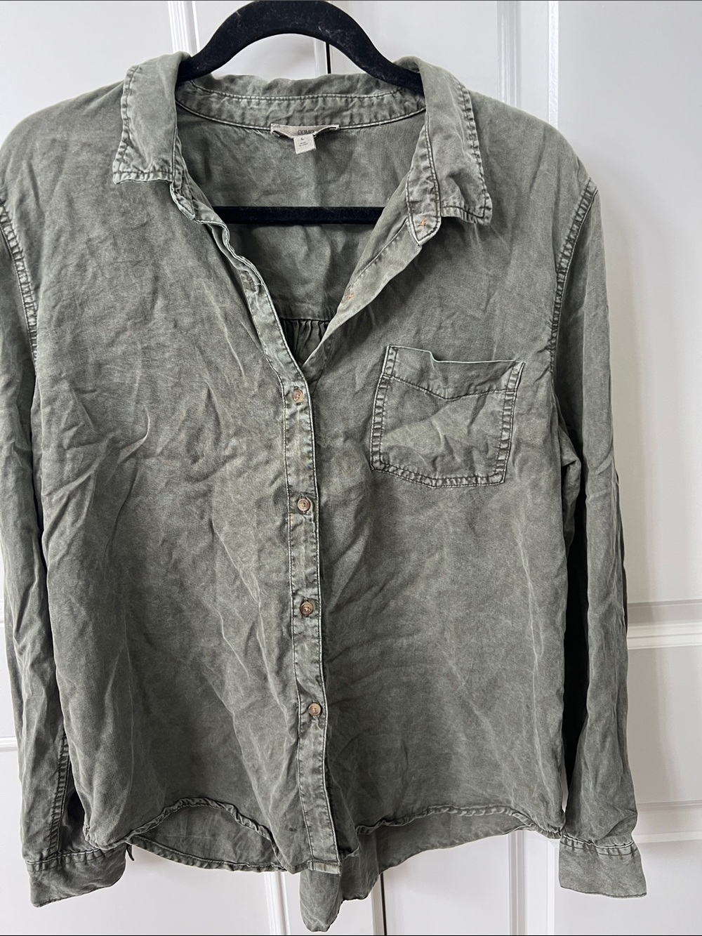 Como vintage Washed Olive Green soft Button-Up Shirt